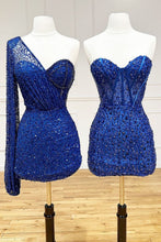 Load image into Gallery viewer, Royal Blue Sparkly Sequin Mermaid Sweetheart Short Homecoming Dress
