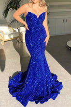 Load image into Gallery viewer, Royal Blue Sparkly Sequin Strapless Long Corset Prom Dress
