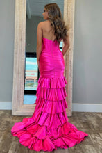 Load image into Gallery viewer, Royal Blue Mermaid Strapless Long Ruffle Satin Prom Dress with Slit
