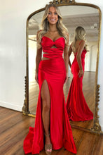 Load image into Gallery viewer, Dark Green Mermaid Spaghetti Straps Cutout Waist Long Satin Prom Dress
