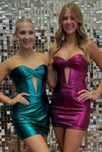 Load image into Gallery viewer, Royal Blue Sweetheart Short Tight Metallic Homecoming Dress
