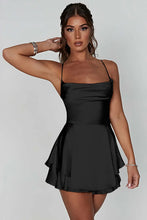 Load image into Gallery viewer, Stylish A-Line Spaghetti Straps Lace Up Short Tiered Satin White Graduation Dress
