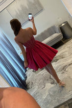 Load image into Gallery viewer, Satin Homecoming Dress with Beaded Corset Bodice and Sweetheart Neckline
