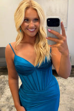 Load image into Gallery viewer, Stunning Sheath Spaghetti Straps Red Corset Homecoming Dress with Ruched