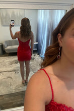 Load image into Gallery viewer, Sequin Lace Homecoming Dress with Spaghetti Straps and Keyhole Cutout
