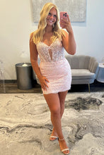 Load image into Gallery viewer, Sequin Lace Homecoming Dress with Spaghetti Straps and Keyhole Cutout

