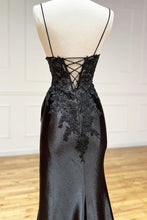 Load image into Gallery viewer, Sexy Black Mermaid Spaghetti Straps Lace Up Back Long Prom Dress With High Slit

