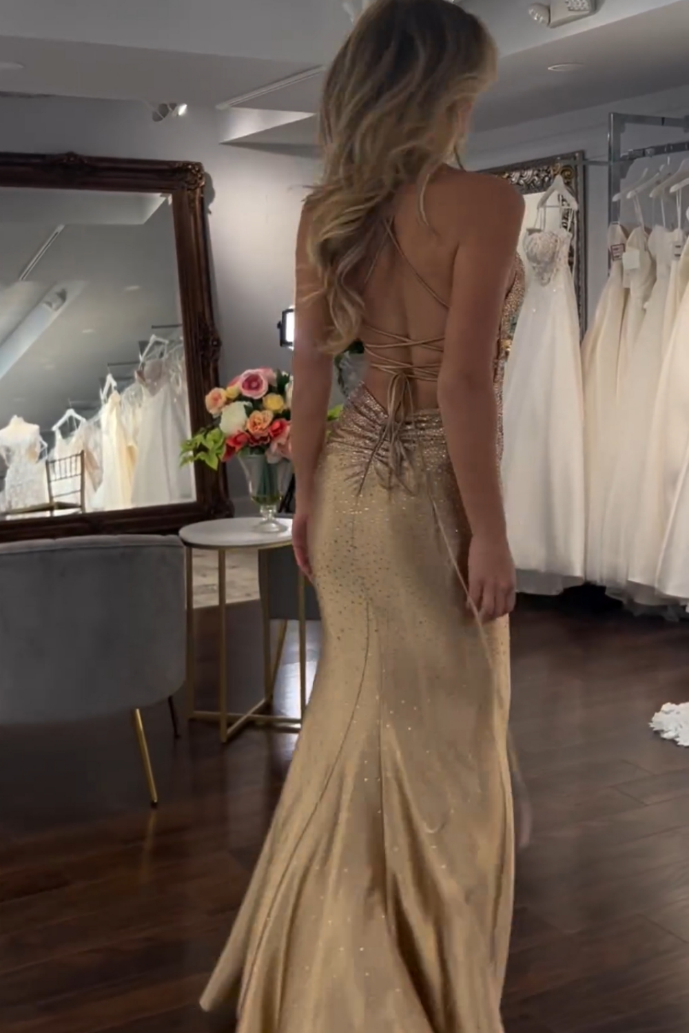 Luuvis Sexy Sparkly Gold Mermaid Long Beaded Prom Dress With Split Luuvis Sexy Sparkly Gold Mermaid Long Beaded Prom Dress With Split