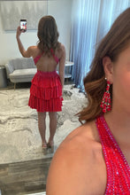 Load image into Gallery viewer, Bling A Line Halter Neck Blue Short Homecoming Dress with Beading
