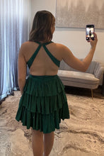 Load image into Gallery viewer, Bling A Line Halter Neck Blue Short Homecoming Dress with Beading
