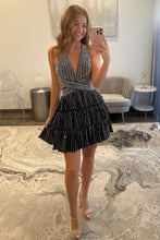 Load image into Gallery viewer, Bling A Line Halter Neck Blue Short Homecoming Dress with Beading
