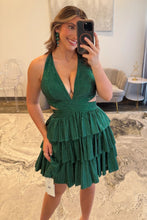 Load image into Gallery viewer, Bling A Line Halter Neck Blue Short Homecoming Dress with Beading
