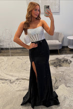 Load image into Gallery viewer, Shine Mermaid Sweetheart Black Corset Prom Dress with Beading