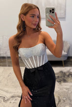 Load image into Gallery viewer, Shine Mermaid Sweetheart Black Corset Prom Dress with Beading