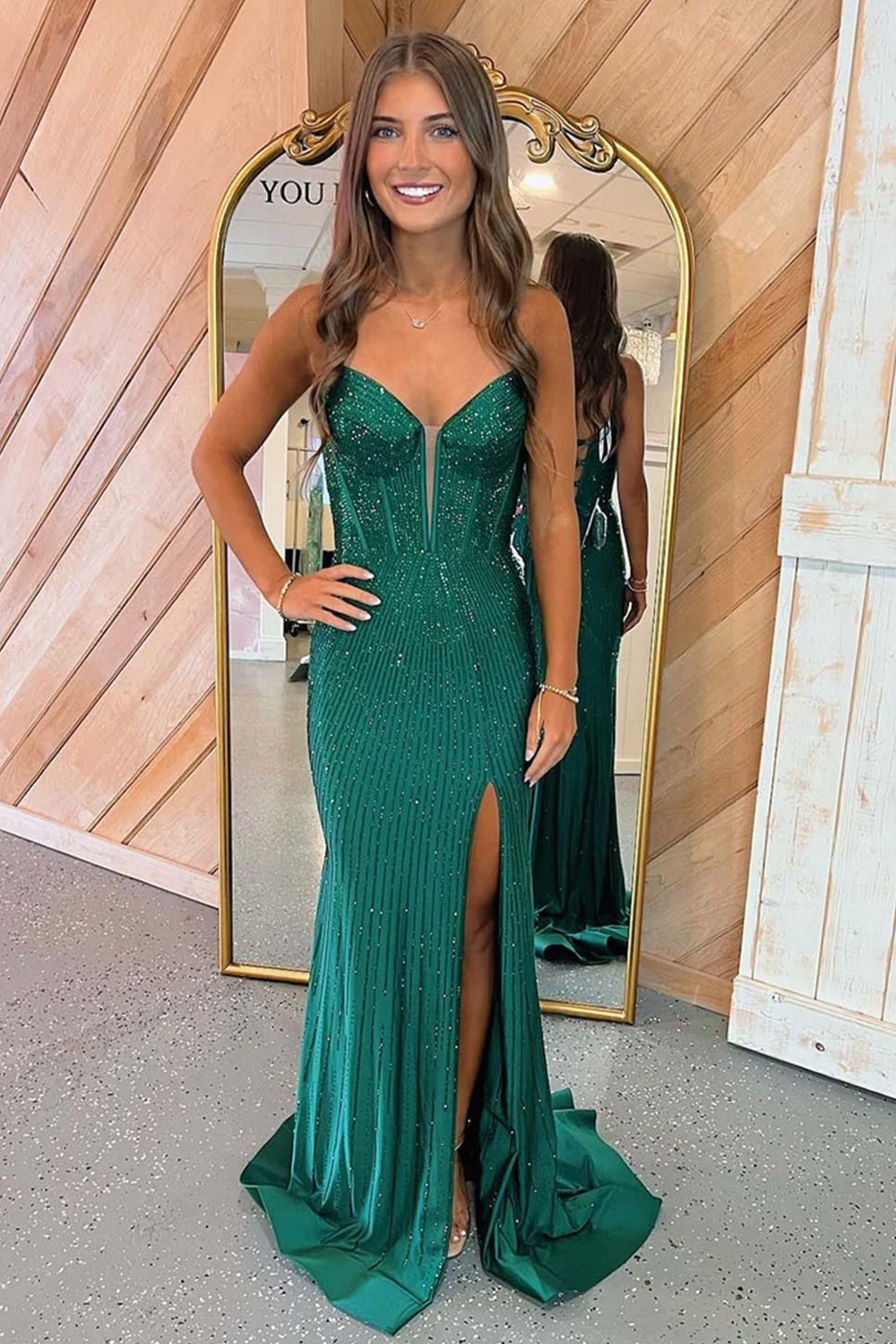 spaghetti strap beaded prom dress Venice Lilac Sheer Beaded Gown | Afterpay | Klarna main image 0