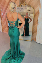 Load image into Gallery viewer, Gorgeous Red Spaghetti Straps Mermaid Long Beaded Prom Dress
