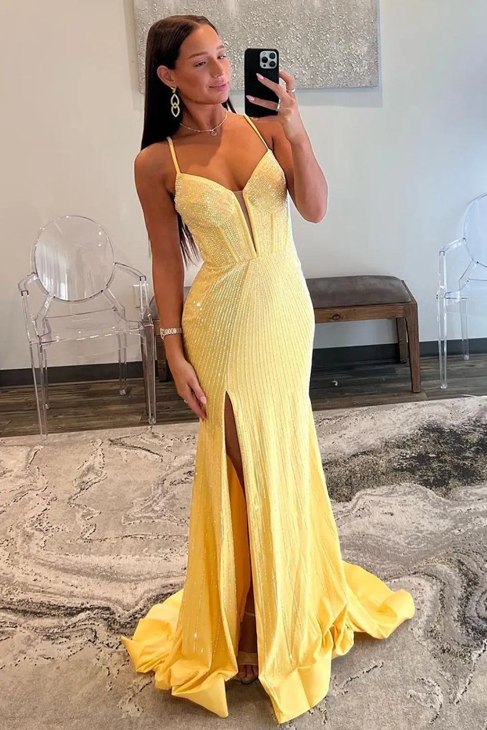 spearfish prom dresses Beaded Cutout Prom Dress With Slit 49995