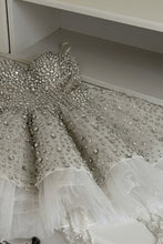 Load image into Gallery viewer, Silver Rhinestone A-Line Corset Homecoming Dress with Tulle Hem Mini Skirt