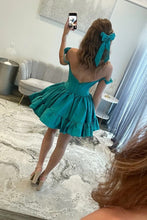 Load image into Gallery viewer, Sweety A Line Off the Shoulder Green Corset Homecoming Dress with Ruched
