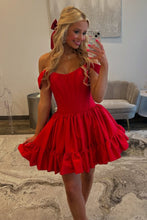 Load image into Gallery viewer, Sweety A Line Off the Shoulder Green Corset Homecoming Dress with Ruched
