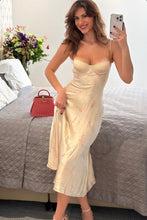 Load image into Gallery viewer, Simple A Line Spaghetti Straps Light Champagne Tea Length Party Dress
