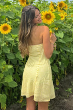Load image into Gallery viewer, Simple A Line Strapless Yellow Plaid Short Mini Dress