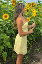 Load image into Gallery viewer, Simple A Line Strapless Yellow Plaid Short Mini Dress
