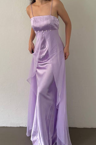 Simple Mermaid Spaghetti Straps Lilac Long Prom Dress with Ruffles