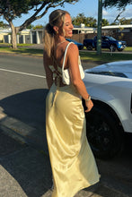 Load image into Gallery viewer, Simple Mermaid Spaghetti Straps Yellow Long Prom Dress with Criss Cross Back