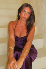 Load image into Gallery viewer, Simple Sheath Halter Neck Purple Tea Length Party Dress