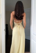 Load image into Gallery viewer, Simple Sheath Spaghetti Straps Light Yellow Long Prom Dress with Keyhole
