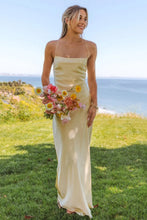 Load image into Gallery viewer, Simple Sheath Spaghetti Straps Yellow Long Prom Dress with Criss Cross Back