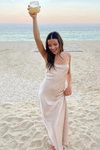 Load image into Gallery viewer, Simple Sheath Spaghetti Straps Yellow Long Prom Dress with Criss Cross Back