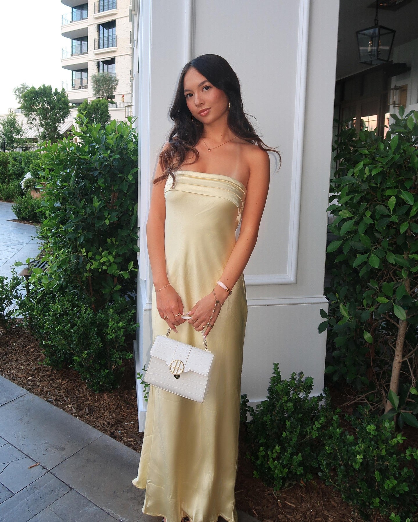 Simple Sheath Strapless Yellow Long Prom Dress with Ruched Open Back