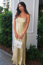 Load image into Gallery viewer, Simple Sheath Strapless Yellow Long Prom Dress with Ruched Open Back