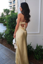 Load image into Gallery viewer, Simple Sheath Strapless Yellow Long Prom Dress with Ruched Open Back