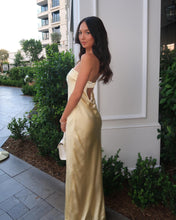 Load image into Gallery viewer, Simple Sheath Strapless Yellow Long Prom Dress with Ruched Open Back