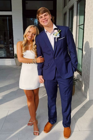 Simple A Line Strapless White Short Homecoming Dress with Keyhole