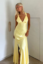 Load image into Gallery viewer, Simple Sheath V Neck Yellow Long Prom Dress with Open Back