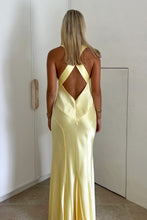 Load image into Gallery viewer, Simple Sheath V Neck Yellow Long Prom Dress with Open Back