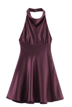 Load image into Gallery viewer, Soft Elegant Plum Satin Halter Neck A-Line Homecoming Mini Dress