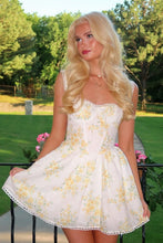 Load image into Gallery viewer, Soft White Floral A Line Mini Dress Lace Trim Homecoming Party Dress