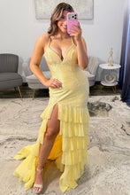 Load image into Gallery viewer, Stunning Mermaid Spaghetti Straps Red Long Prom Dress with Beading Ruffles