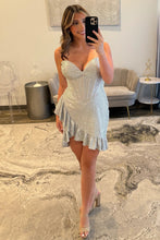 Load image into Gallery viewer, Sparkling Short Tight Homecoming Dress with Ruffle Hem and Sweetheart Neckline

