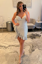 Load image into Gallery viewer, Sparkling Short Tight Homecoming Dress with Ruffle Hem and Sweetheart Neckline
