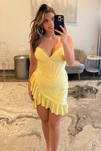 Load image into Gallery viewer, Sparkling Short Tight Homecoming Dress with Ruffle Hem and Sweetheart Neckline
