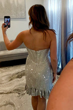 Load image into Gallery viewer, Sparkling Short Tight Homecoming Dress with Ruffle Hem and Sweetheart Neckline
