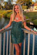 Load image into Gallery viewer, Sparkly A Line Spaghetti Straps Dark Green Short Homecoming Dress with Beading