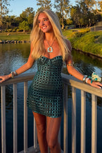 Load image into Gallery viewer, Sparkly A Line Spaghetti Straps Dark Green Short Homecoming Dress with Beading
