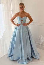 Load image into Gallery viewer, Sparkly A Line Sweetheart Light Blue Long Prom Dress with Keyhole Beading